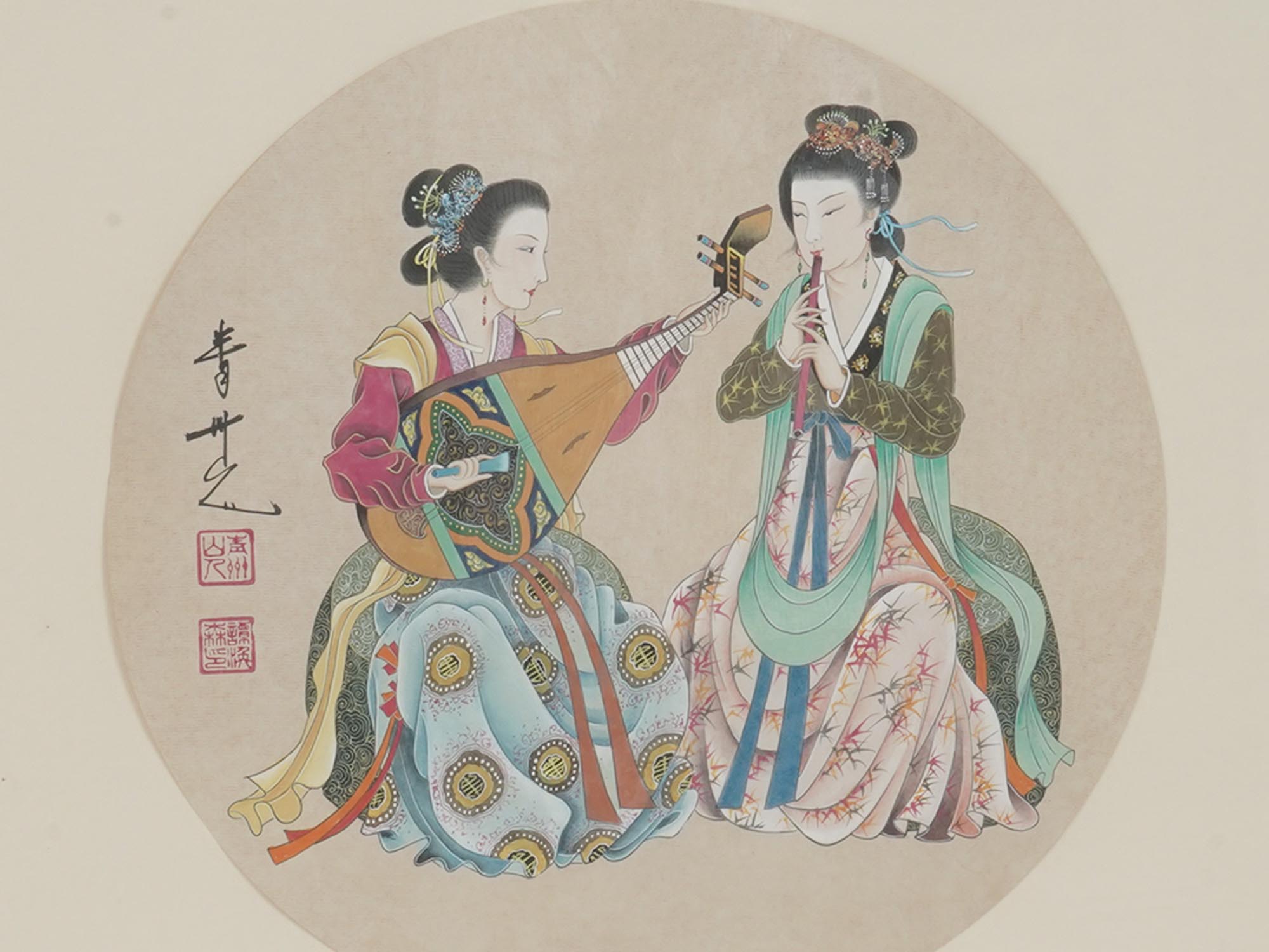 CHINESE PAINTING OF WOMEN PLAYING MUSIC SIGNED PIC-1